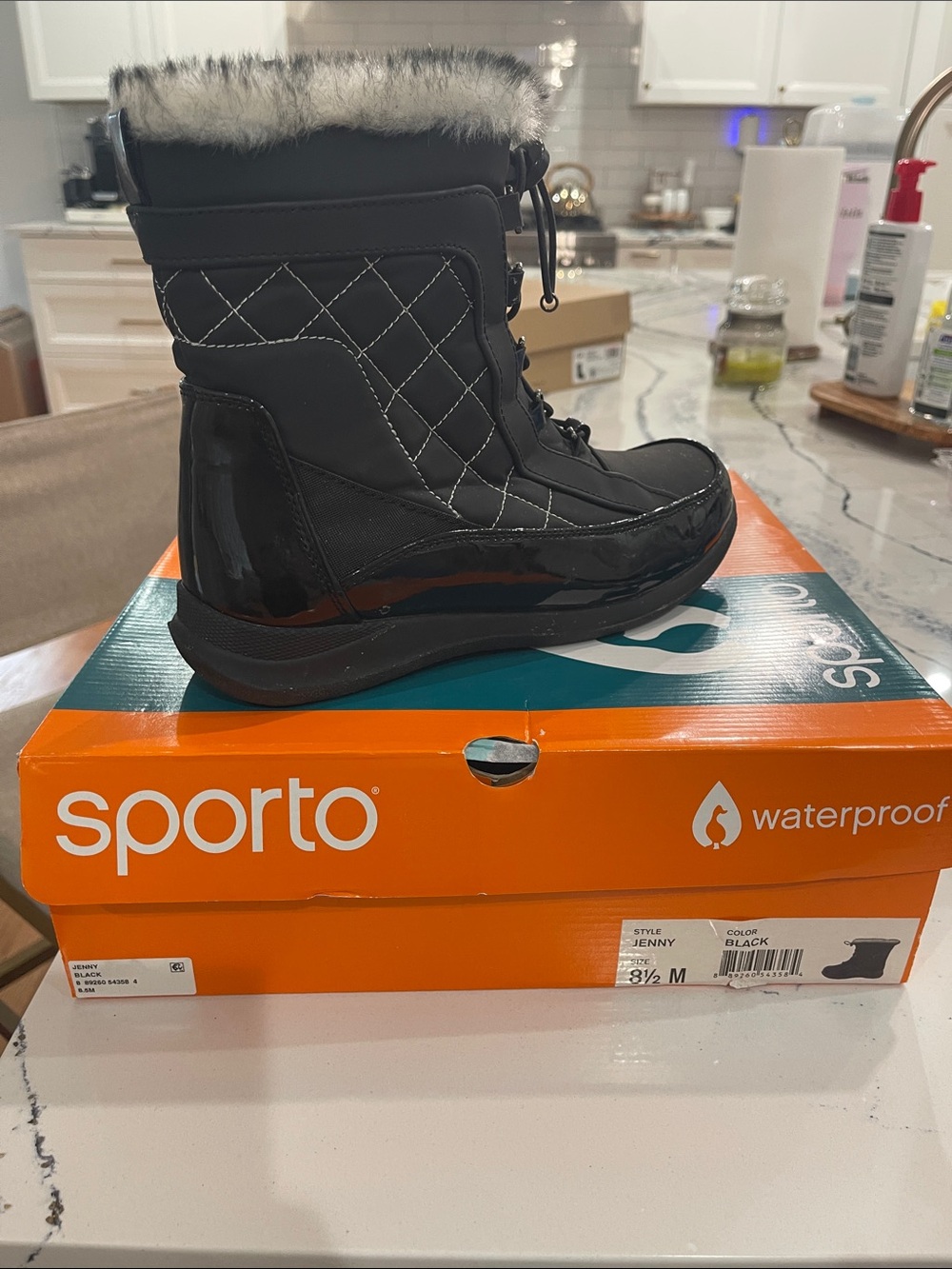 Sporto Black Quilted Lace-Up Winter Boot with Faux Fur Cuff